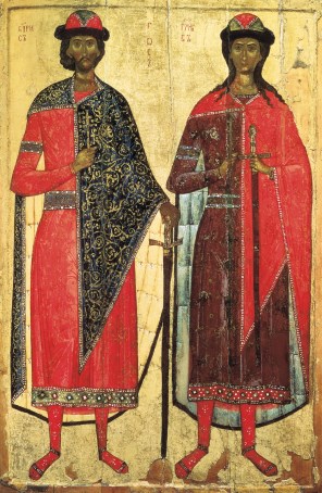 러시아의 성 보리스와 성 글렙_early 14th-century icon from Mstera_in the Russian Museum.jpg
